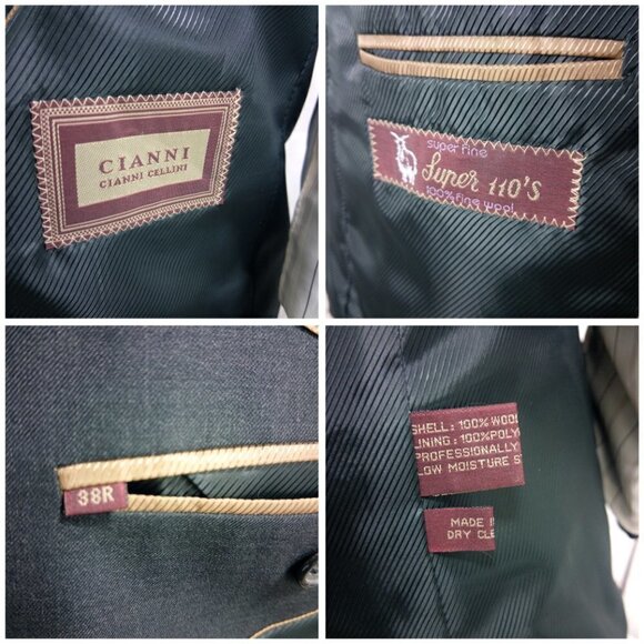 Cianni Cellini Super 110's 38R 3 Button Charcoal Gray 2pc Suit 36x28.5 Pleated - Picture 5 of 8